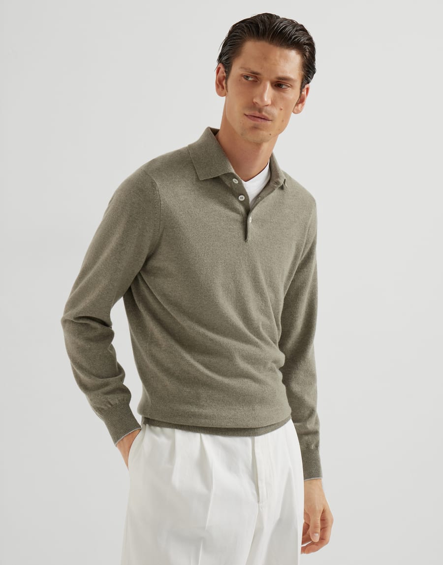 Polo-style sweater Olive Man - Brunello Cucinelli