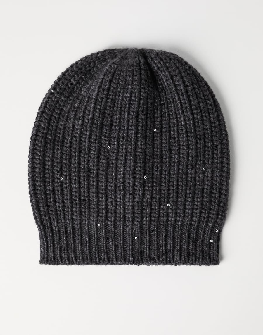 Cashmere and silk beanie Lignite Grey Woman - Brunello Cucinelli