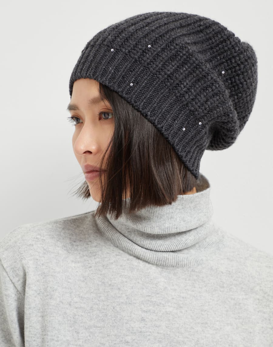 Cashmere and silk beanie Lignite Grey Woman - Brunello Cucinelli