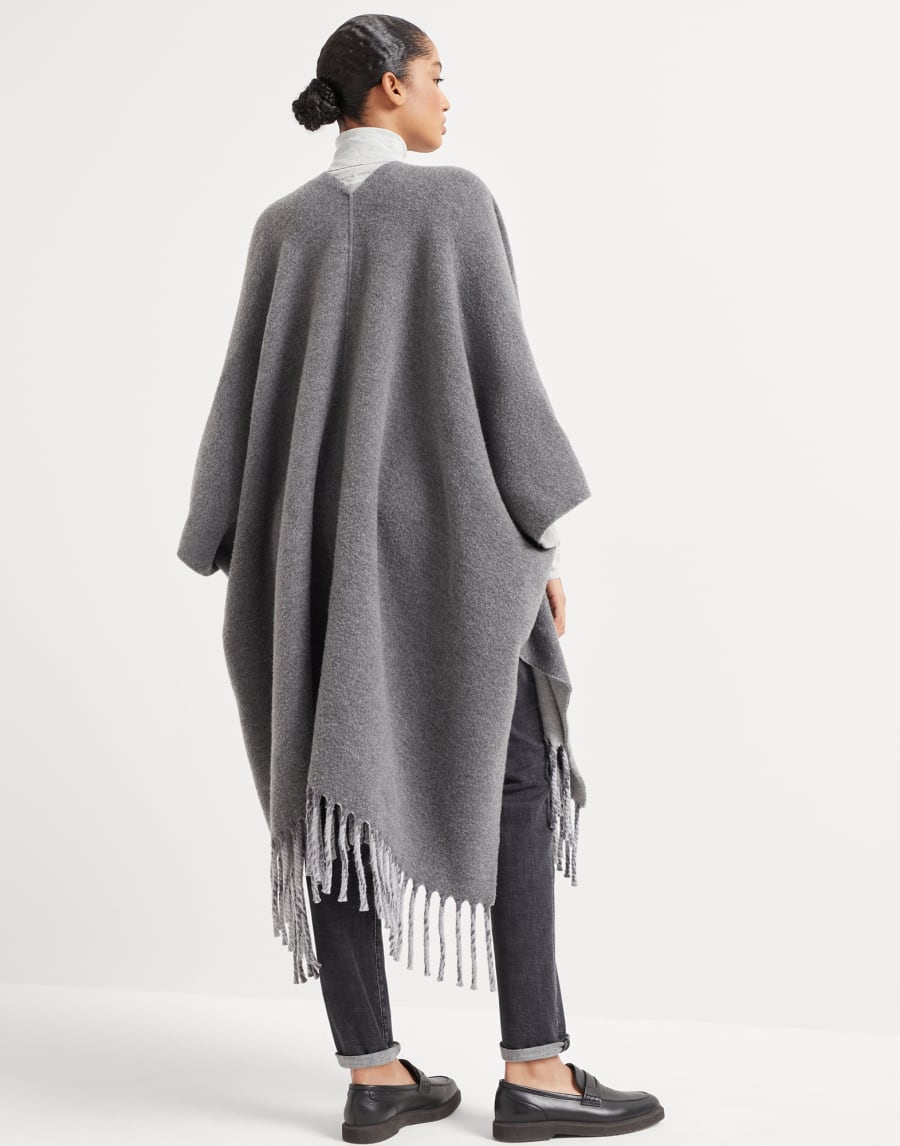 Poncho aus Doppelstrick in Wolle und Kaschmir Mittelgrau Damen - Brunello Cucinelli