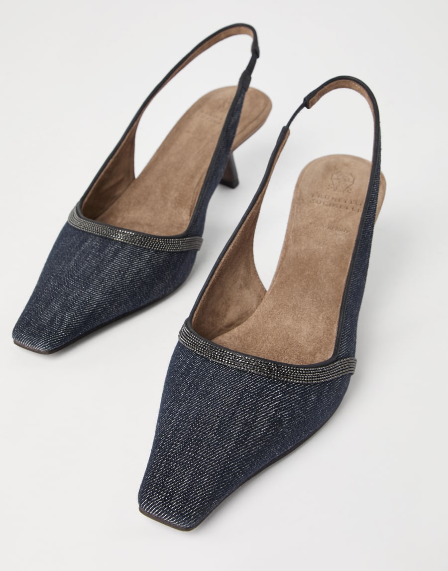 Chaussures à talon de ville avec Monile Denim Foncé Femme - Brunello Cucinelli