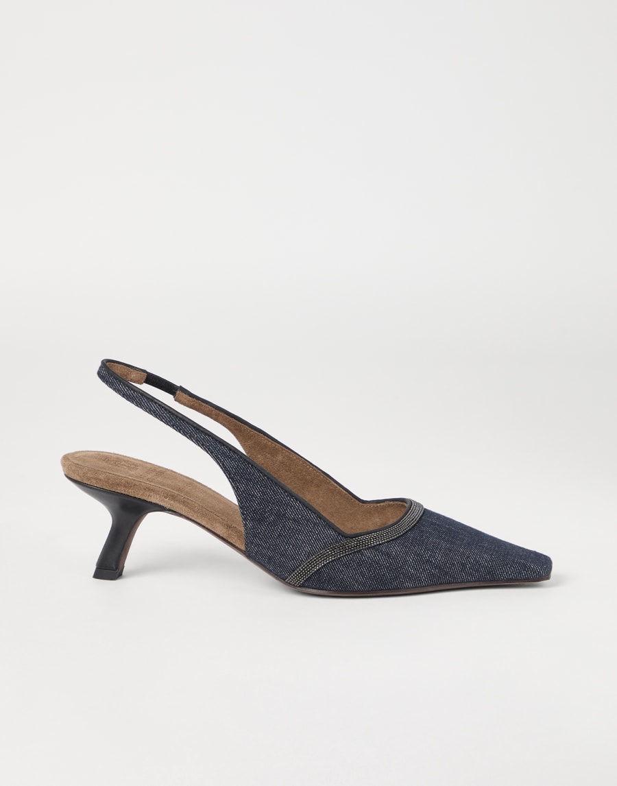 City heels with monili Dark Denim Woman - Brunello Cucinelli