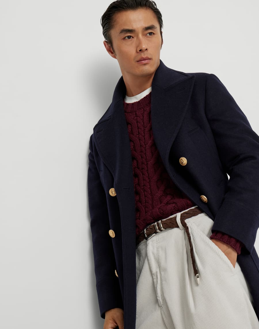 手工面料外套大衣 海军蓝 男款 - Brunello Cucinelli