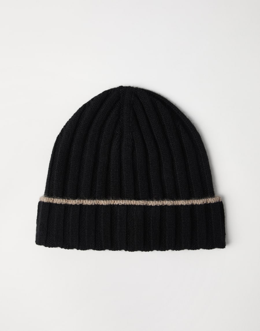 Cashmere rib knit beanie Black Man - Brunello Cucinelli