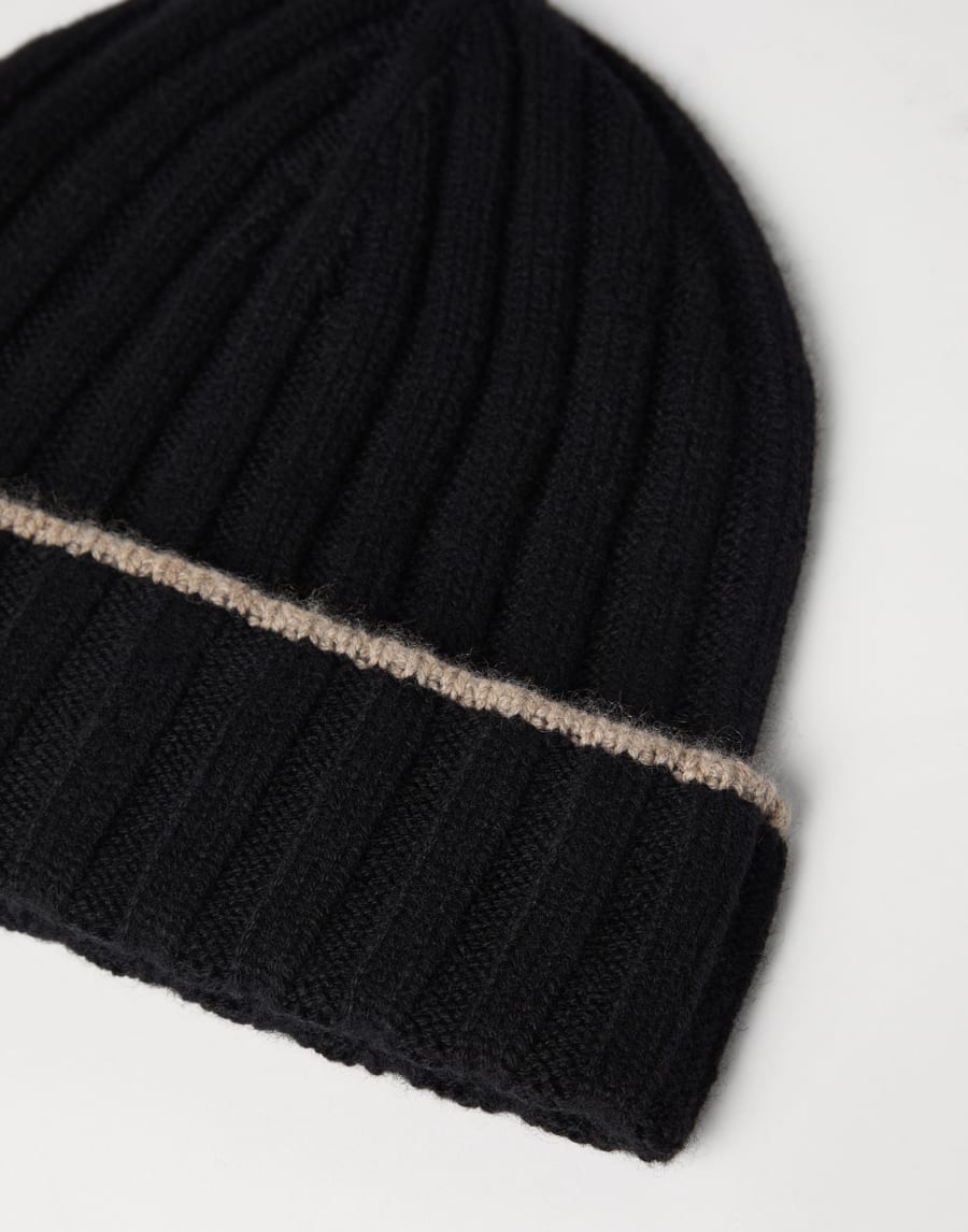 Cashmere rib knit beanie Black Man - Brunello Cucinelli