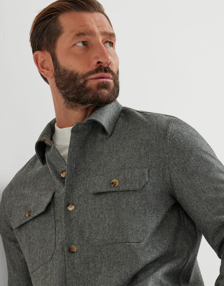 Virgin wool flannel overshirt Dark Grey Man - Brunello Cucinelli