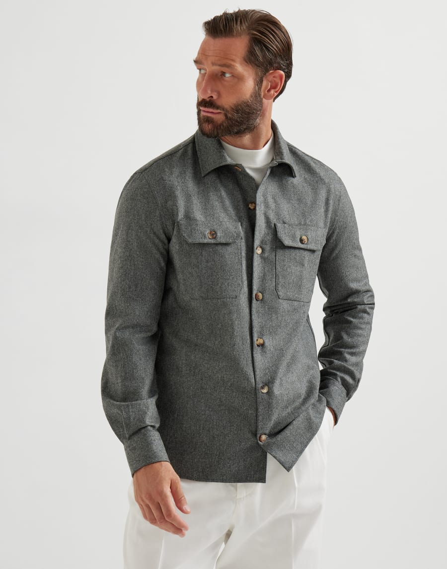 Virgin wool flannel overshirt Dark Grey Man - Brunello Cucinelli