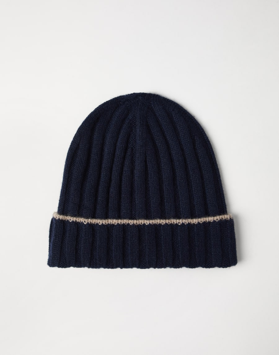 Cashmere rib knit beanie Navy Blue Man - Brunello Cucinelli
