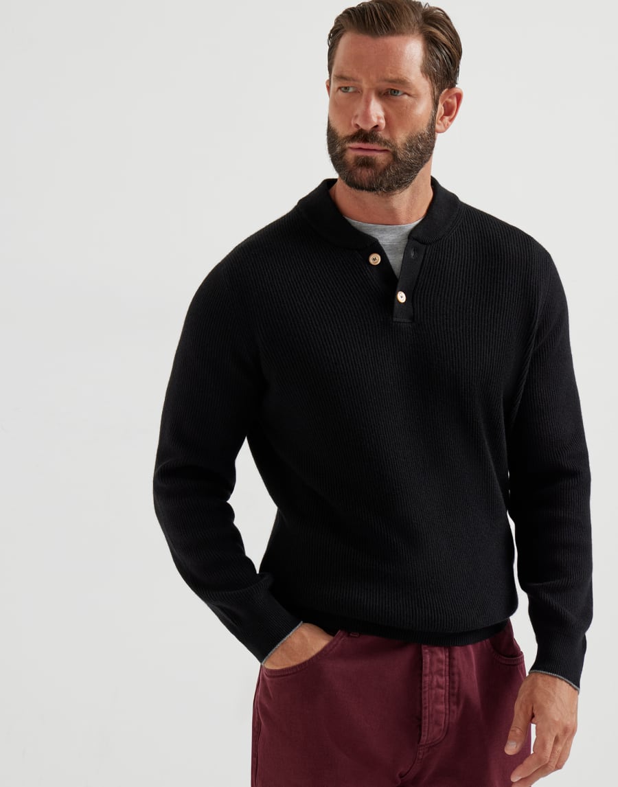 English Rib knit sweater Black Man - Brunello Cucinelli