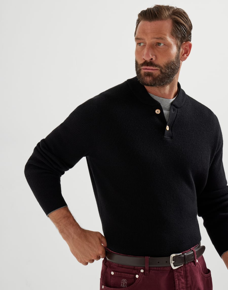 English Rib knit sweater Black Man - Brunello Cucinelli