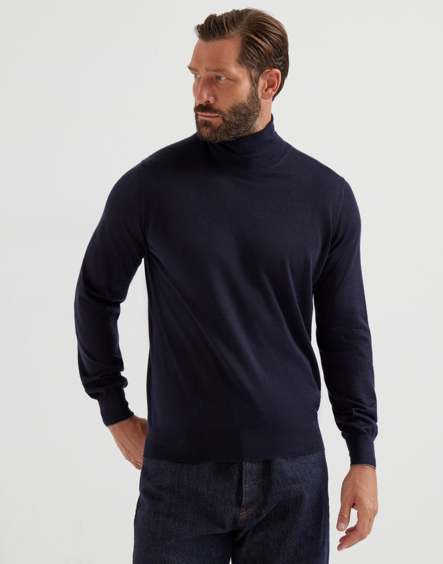 Cashmere and silk lightweight sweater Navy Blue Man - Brunello Cucinelli