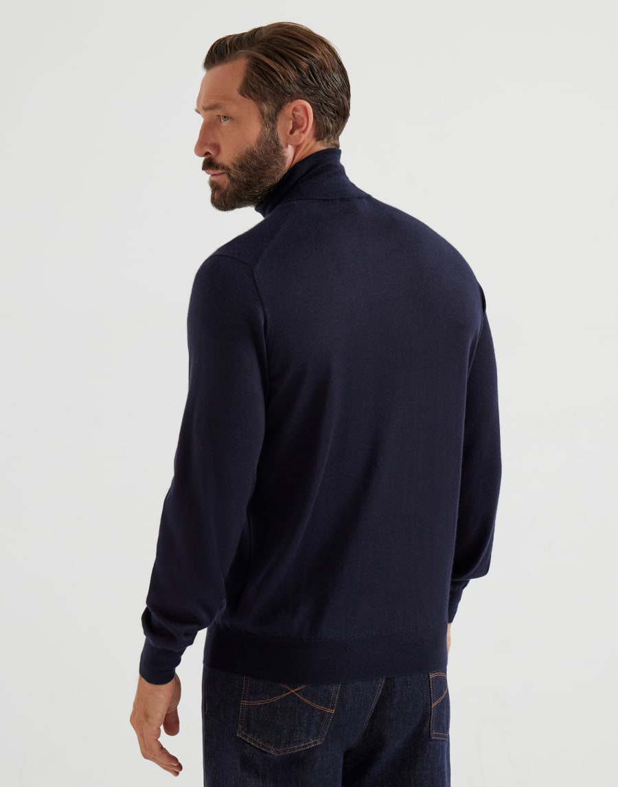 Cashmere and silk lightweight sweater Navy Blue Man - Brunello Cucinelli