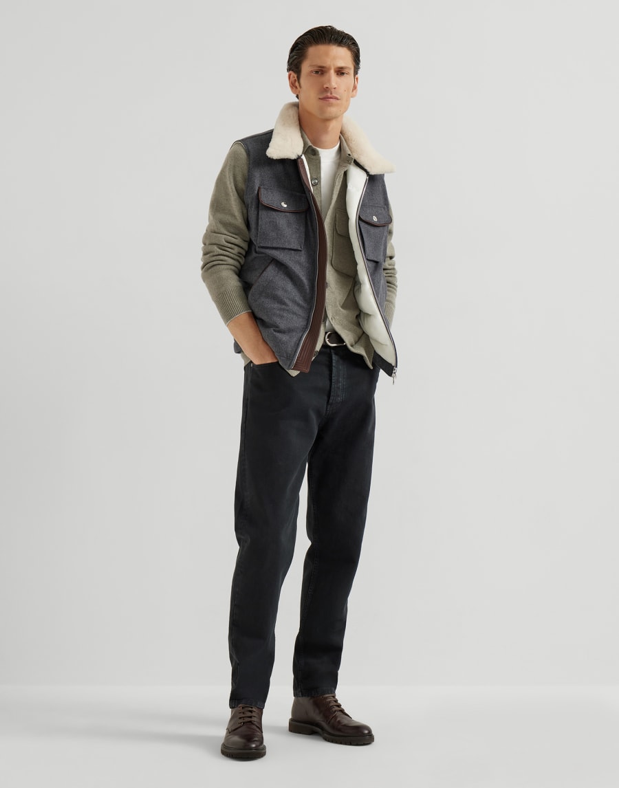 Flannel down vest Anthracite Man - Brunello Cucinelli