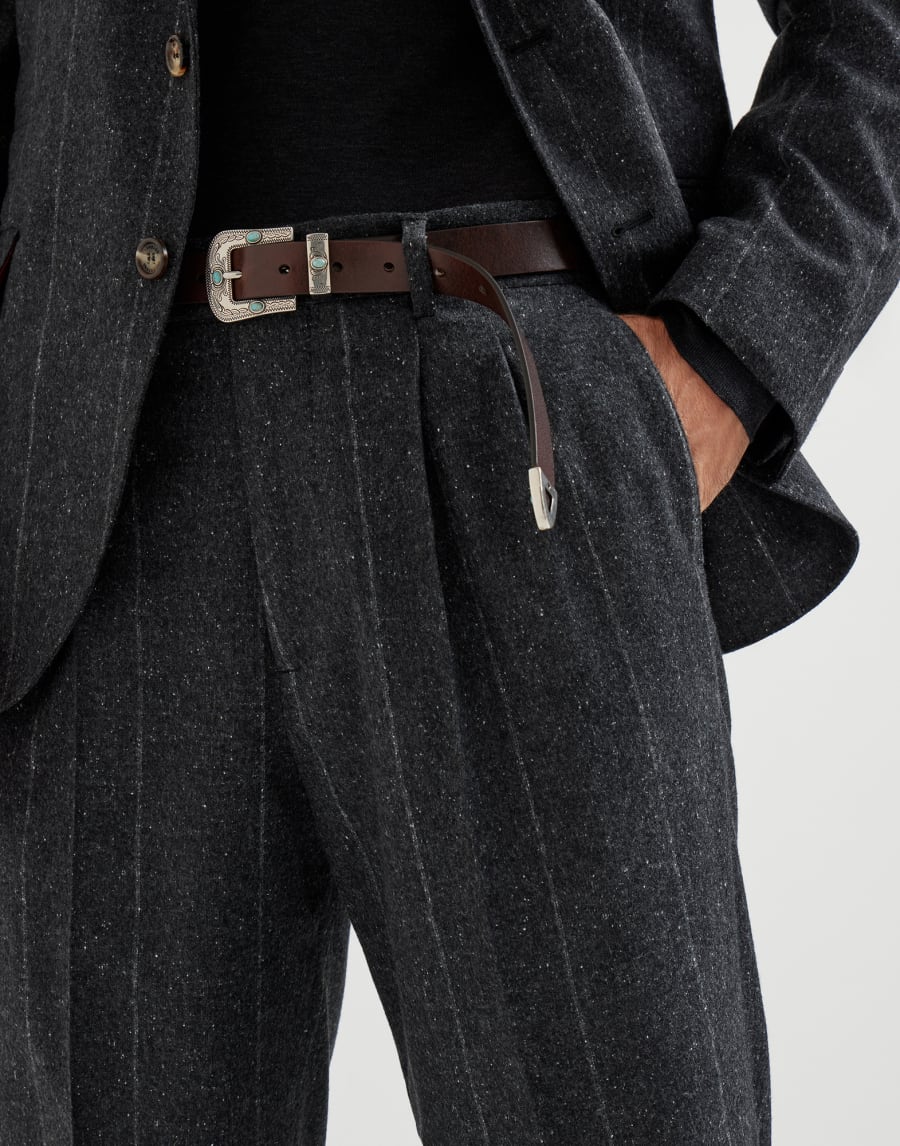 Leisure fit trousers with double pleats Anthracite Man - Brunello Cucinelli