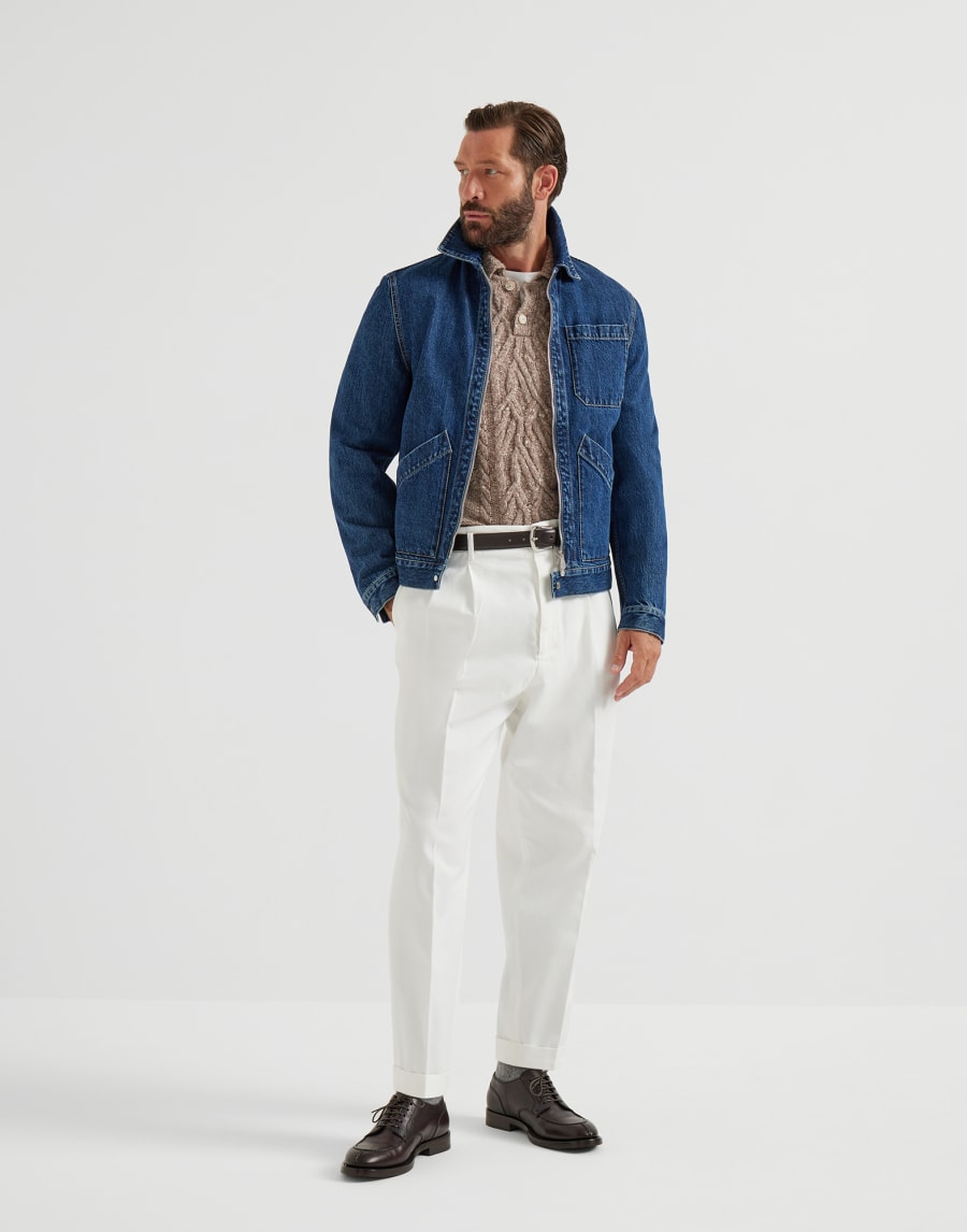 Cable knit polo shirt Hazelnut Man - Brunello Cucinelli