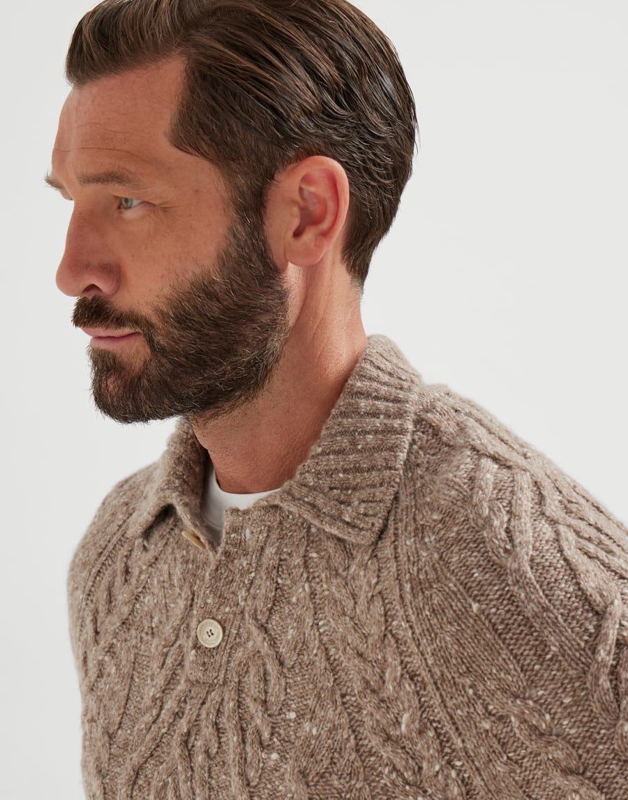 Cable knit polo shirt Hazelnut Man - Brunello Cucinelli