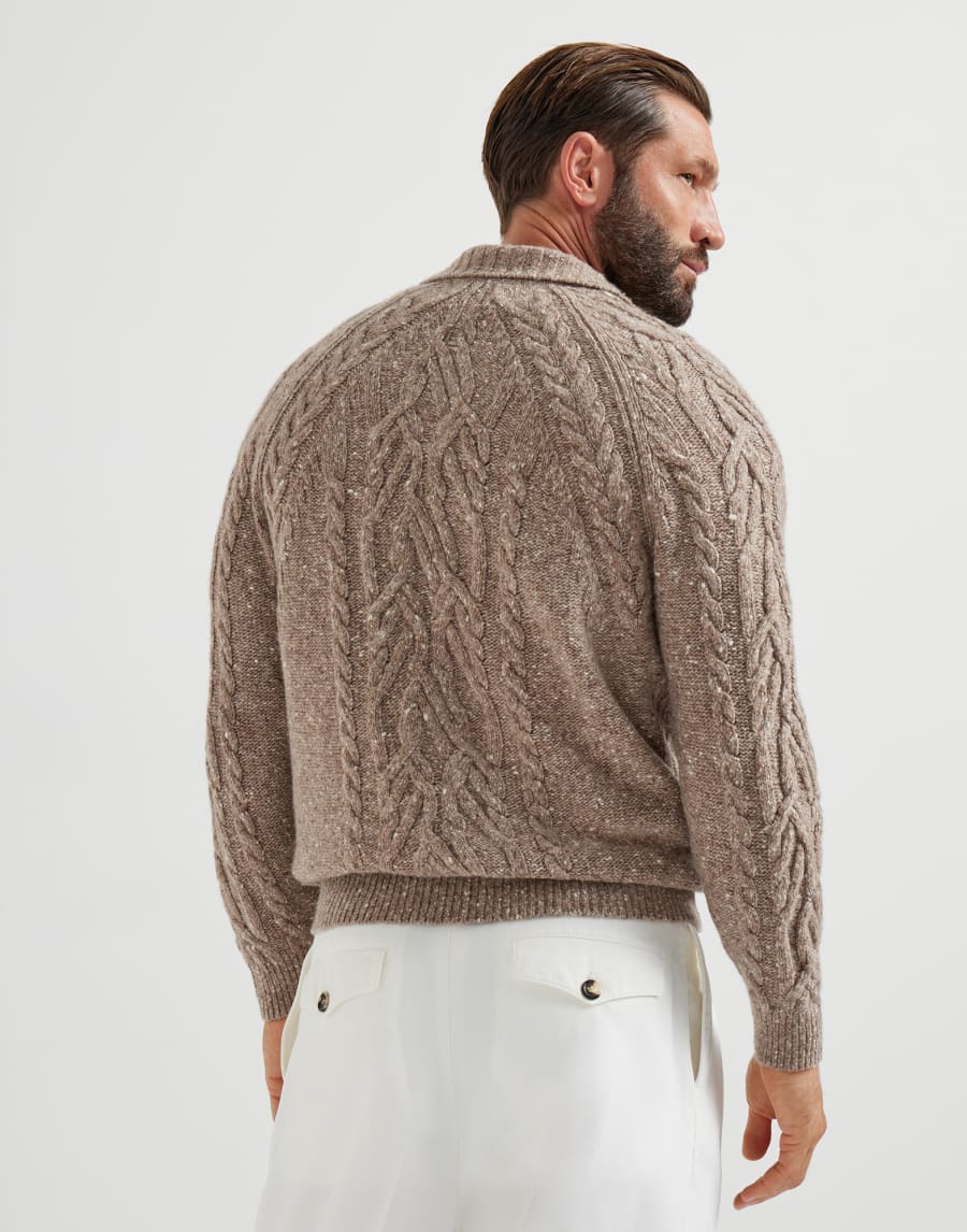 Cable knit polo shirt Hazelnut Man - Brunello Cucinelli