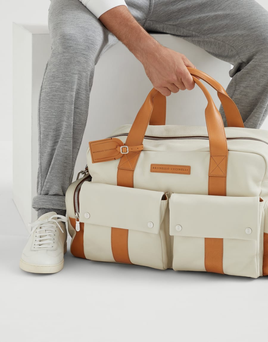 Calfskin and cowhide duffle bag Ivory Man - Brunello Cucinelli