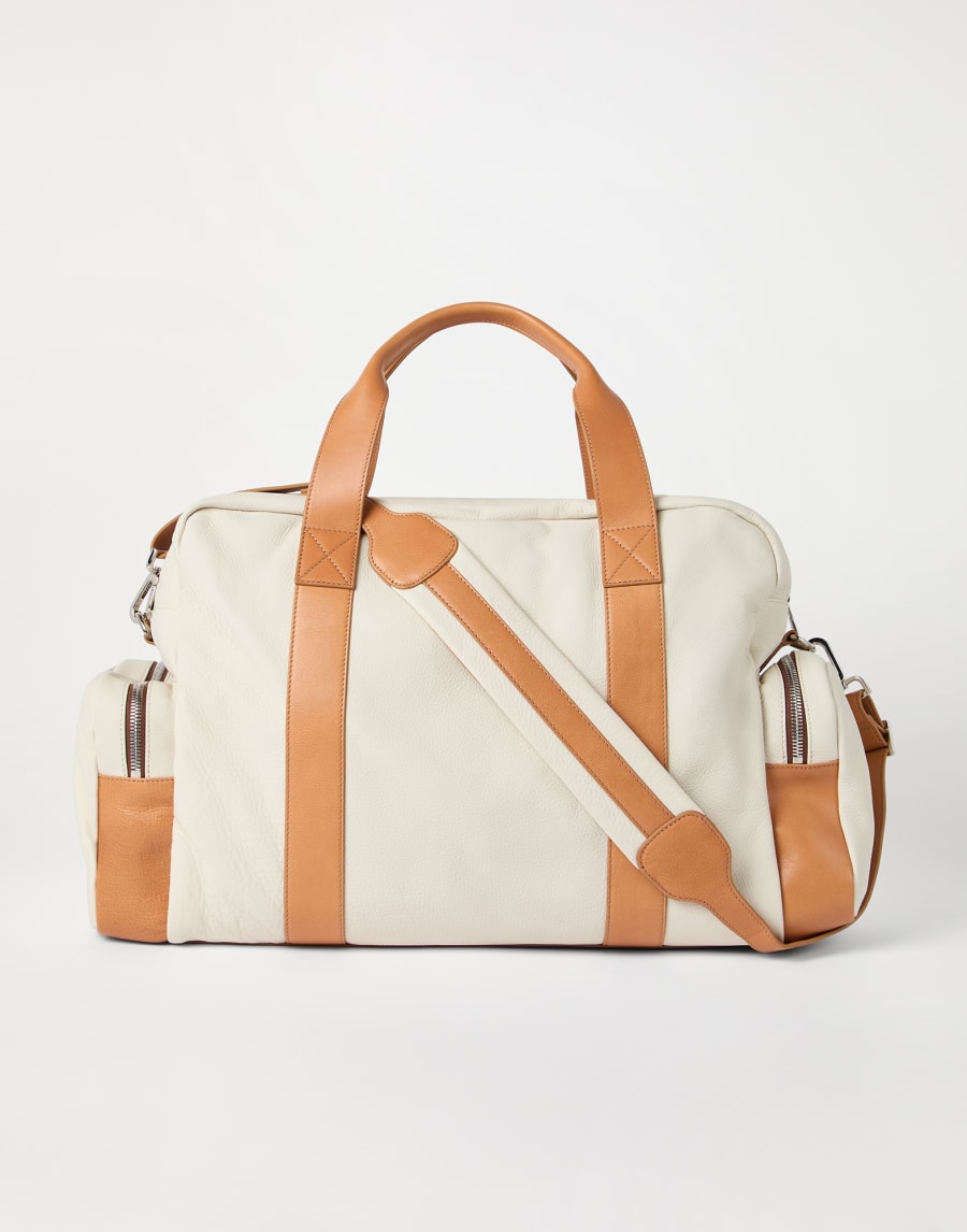 Calfskin and cowhide duffle bag Ivory Man - Brunello Cucinelli