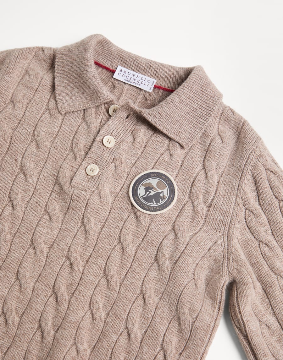 Cashmere cable knit polo Light Brown Boys - Brunello Cucinelli