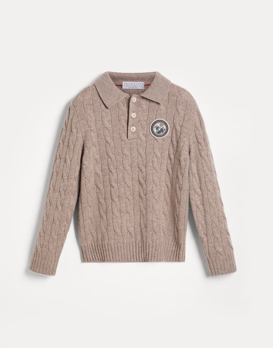 Polo in cashmere a treccia Marrone Chiaro Bambino - Brunello Cucinelli