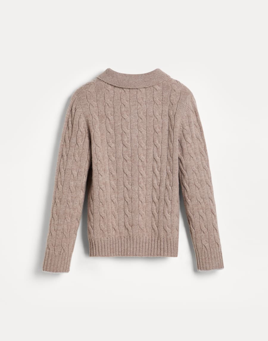 カシミヤ ケーブルニット ポロシャツ ライトブラウン ボーイズ - Brunello Cucinelli