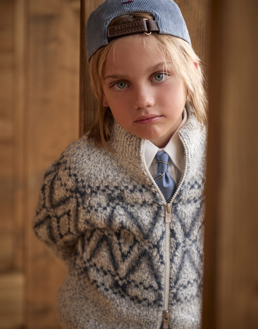 Geometric jacquard cardigan Grey Boys - Brunello Cucinelli