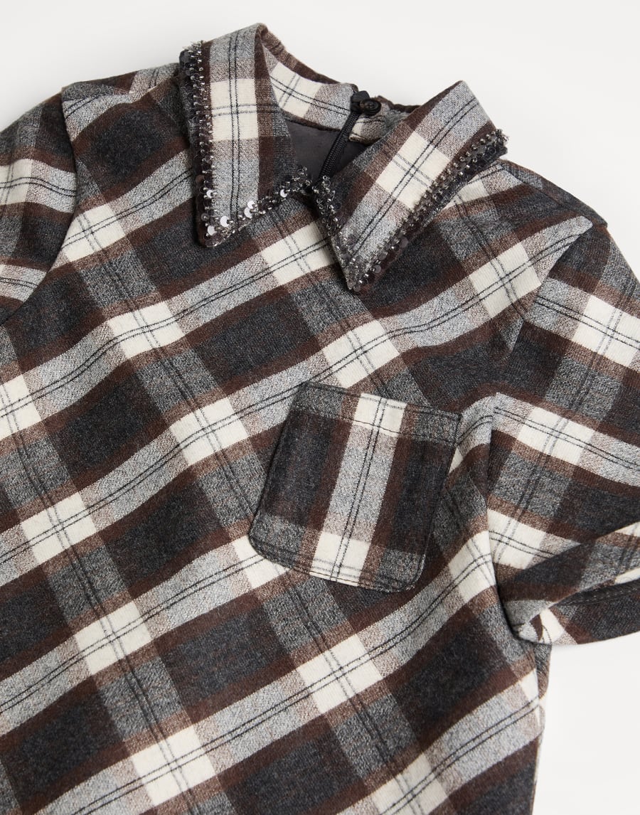 Dress with dazzling collar embroidery Dark Grey Girls - Brunello Cucinelli