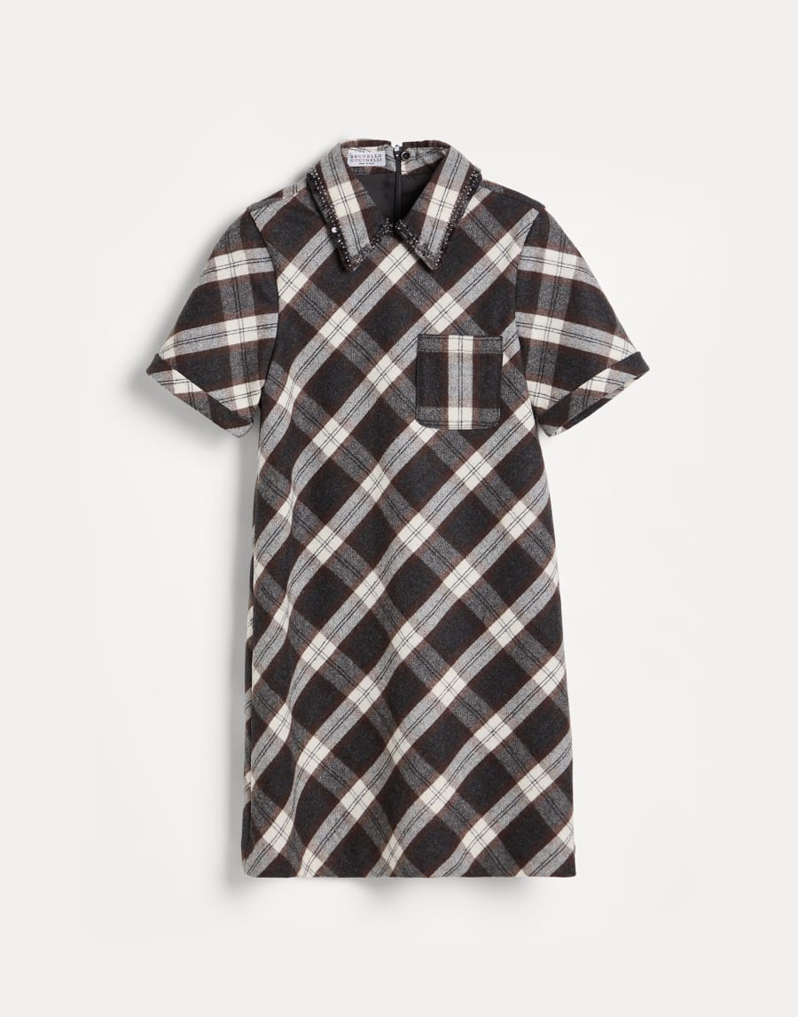 Dress with dazzling collar embroidery Dark Grey Girls - Brunello Cucinelli