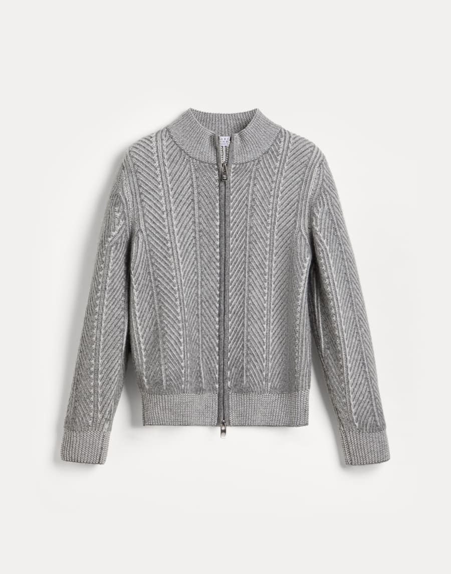 Cardigan vanisé con zip Grigio Bambino - Brunello Cucinelli