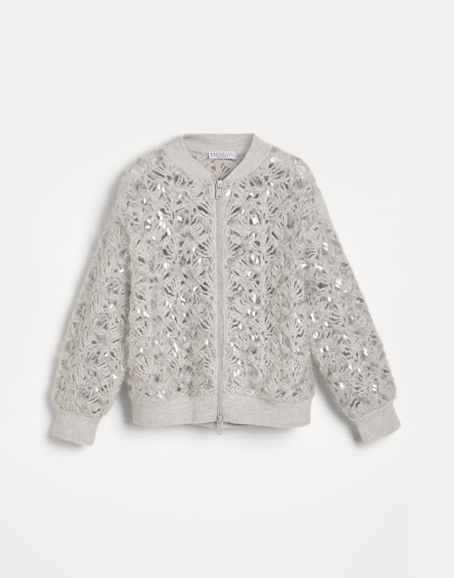 Dazzling fluffy flower embroidery cardigan Light Grey Girls - Brunello Cucinelli