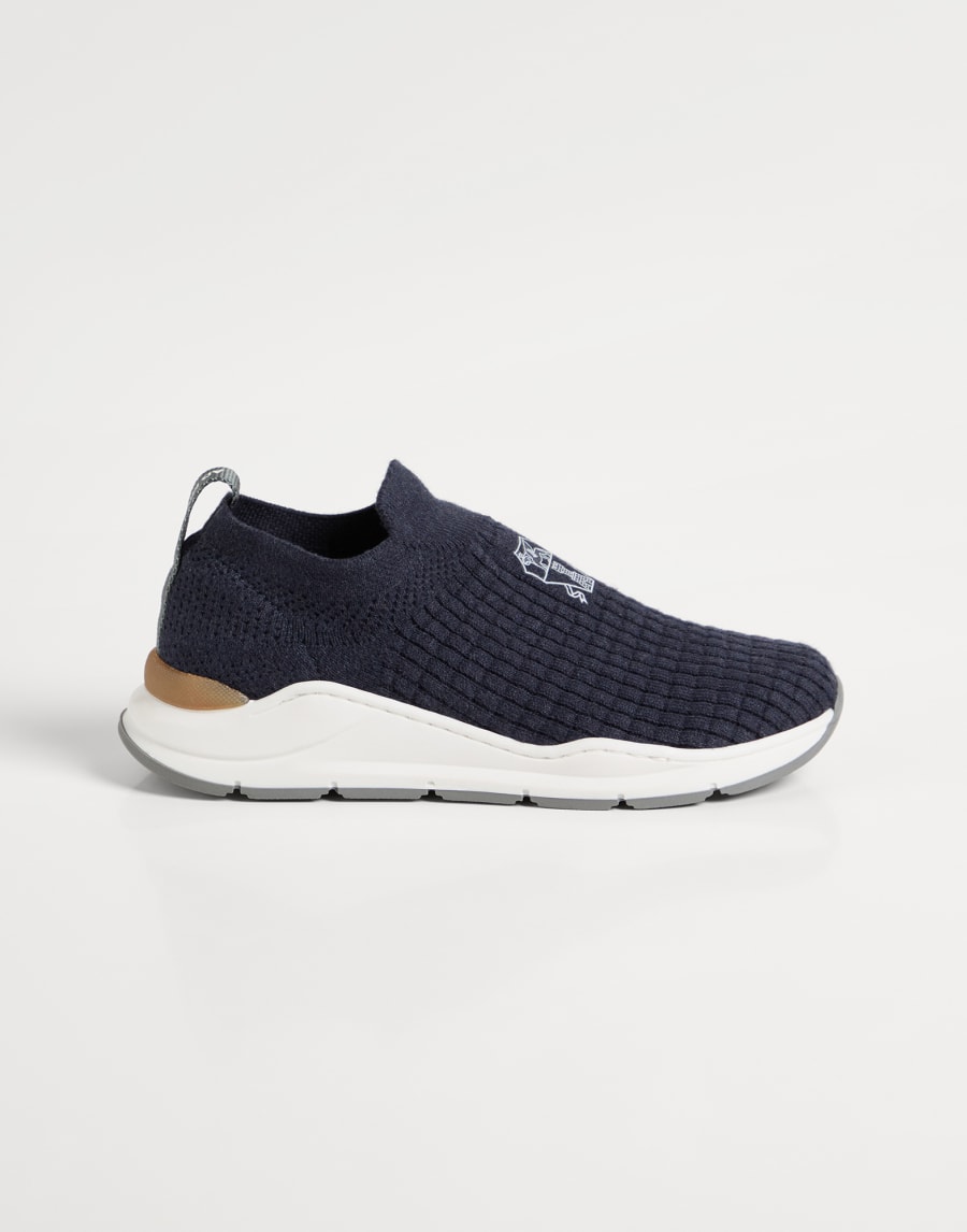 Slip-on runners with logo Blue Boys - Brunello Cucinelli