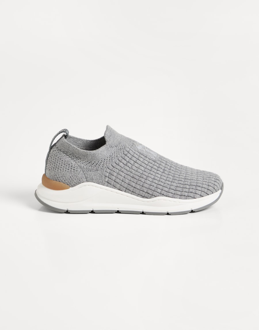 Slip-on runners with logo Grey Boys - Brunello Cucinelli