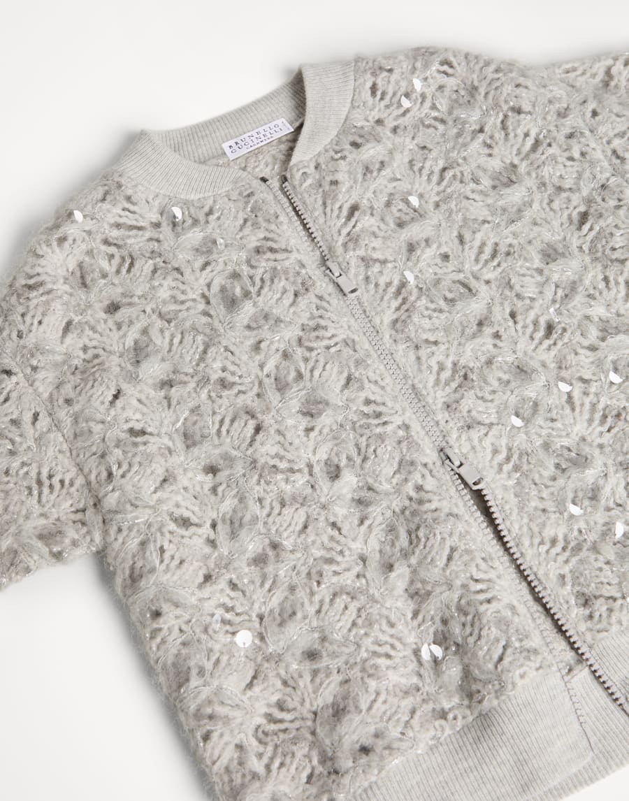Dazzling fluffy flower embroidery cardigan Light Grey Girls - Brunello Cucinelli