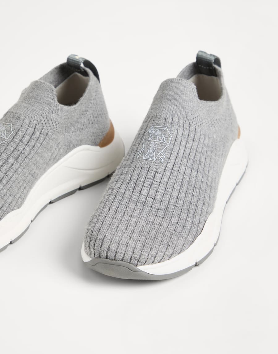 Slip-on runners with logo Grey Boys - Brunello Cucinelli
