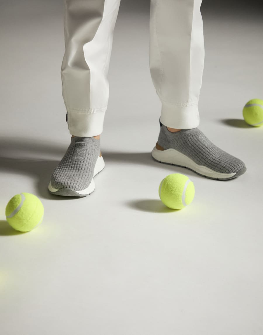 Slip-on runners with logo Grey Boys - Brunello Cucinelli