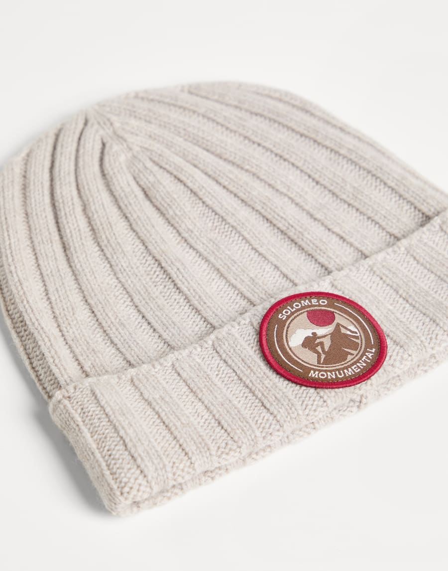 Bonnet en maille point côtes Beige Clair Garçon - Brunello Cucinelli