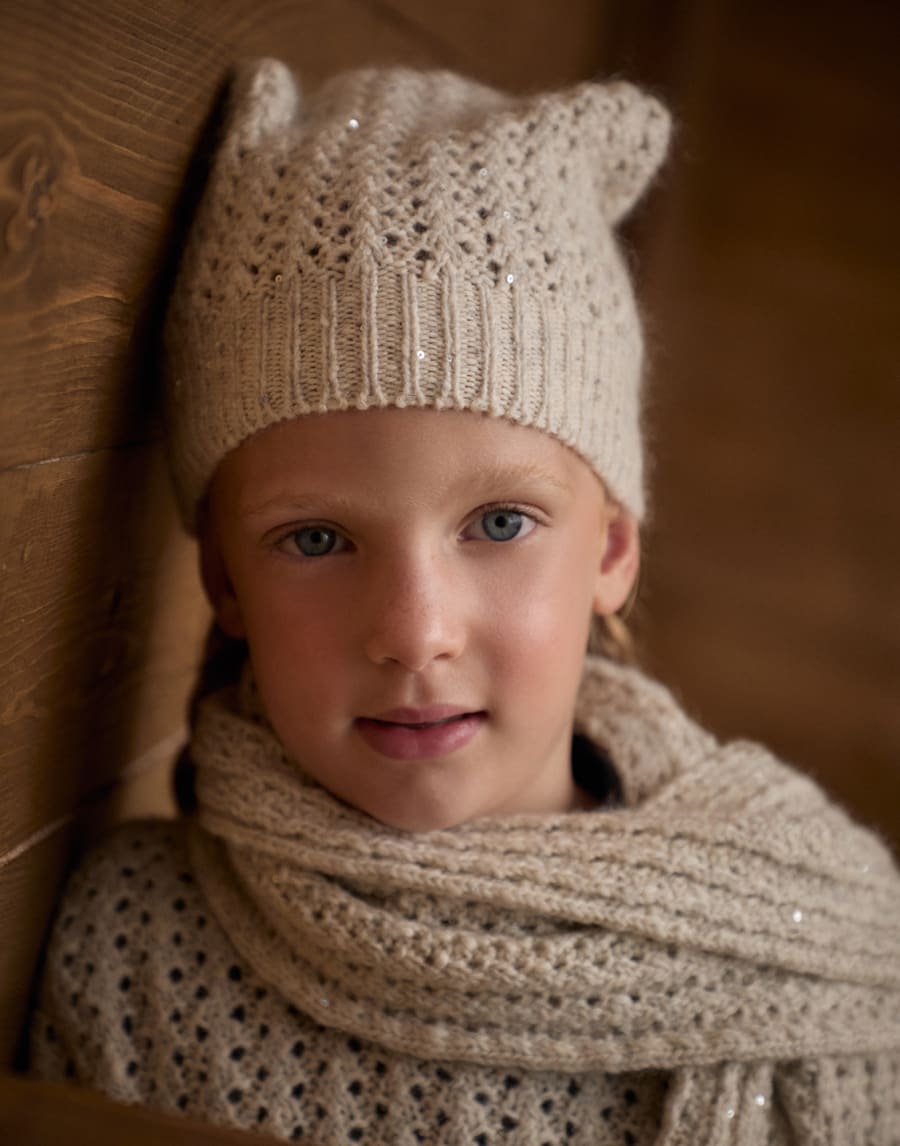 Papalina in maglia Beige Bambina - Brunello Cucinelli