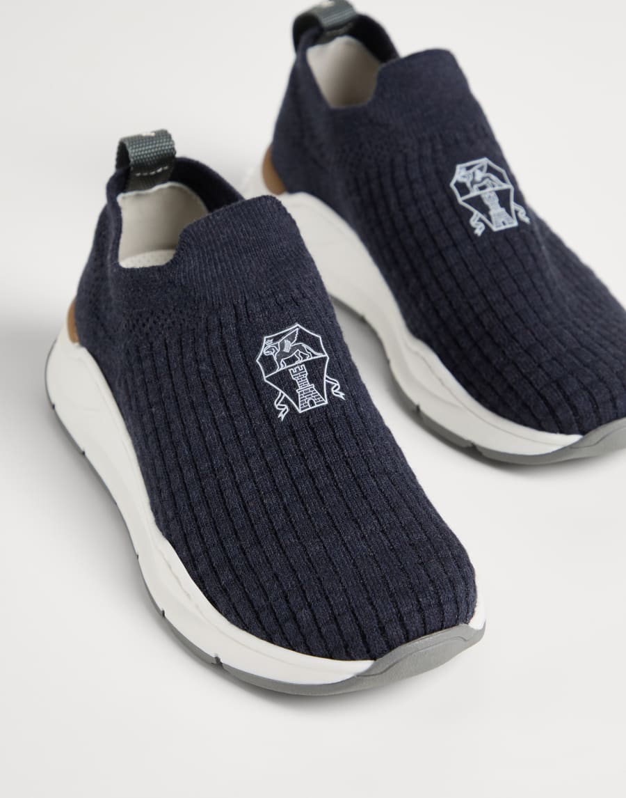 Slip-on runners with logo Blue Boys - Brunello Cucinelli