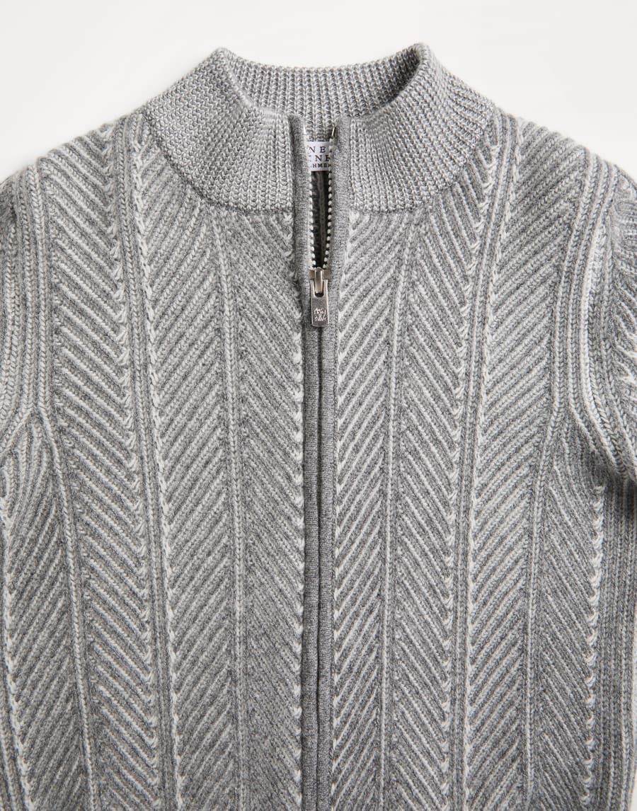 Cardigan vanisé avec zip Gris Garçon - Brunello Cucinelli