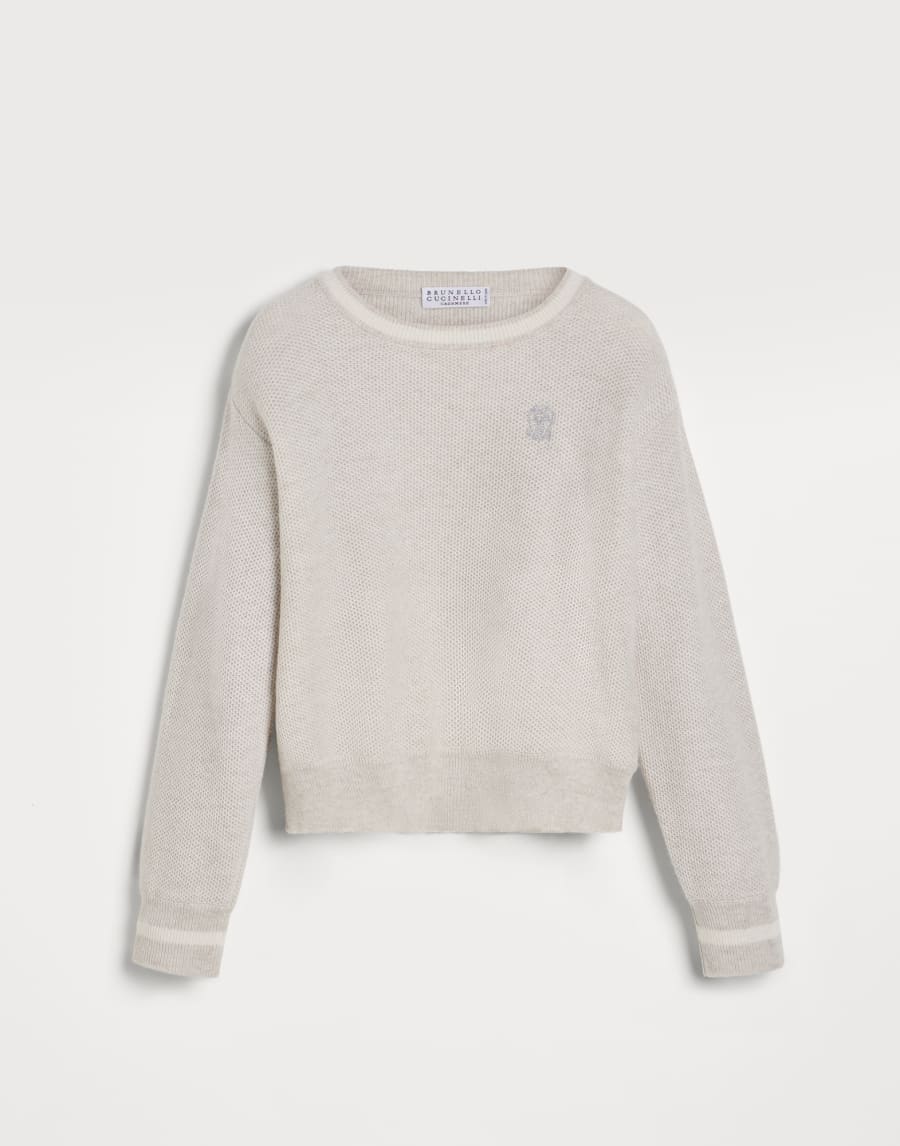 Maglia a nido d'ape con logo Grigio Chiaro Bambina - Brunello Cucinelli