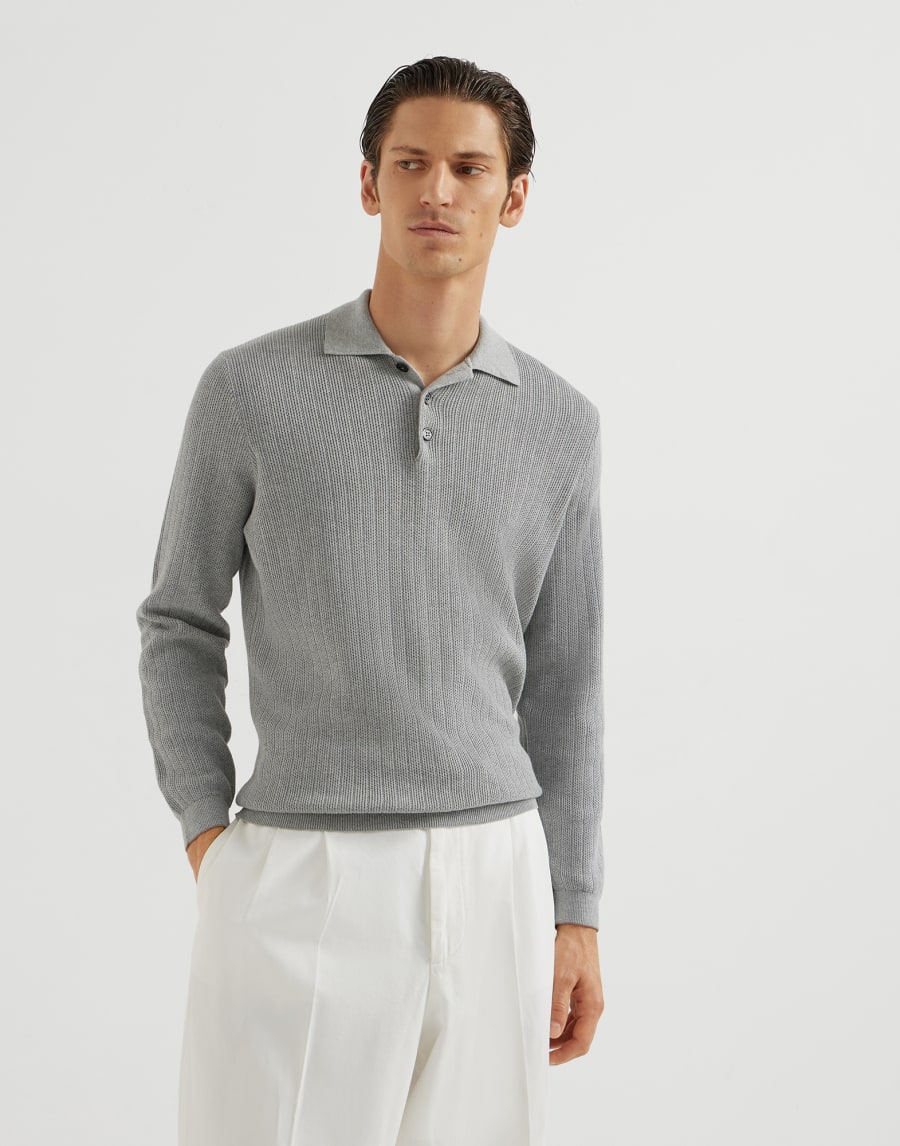 Rib knit polo Grey Man - Brunello Cucinelli