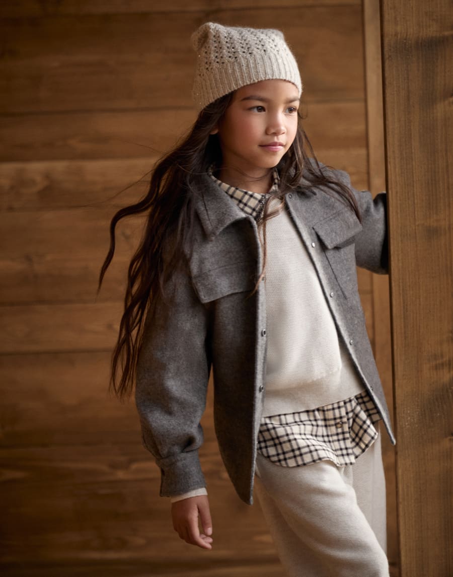 Honeycomb knit sweater with logo Light Grey Girls - Brunello Cucinelli