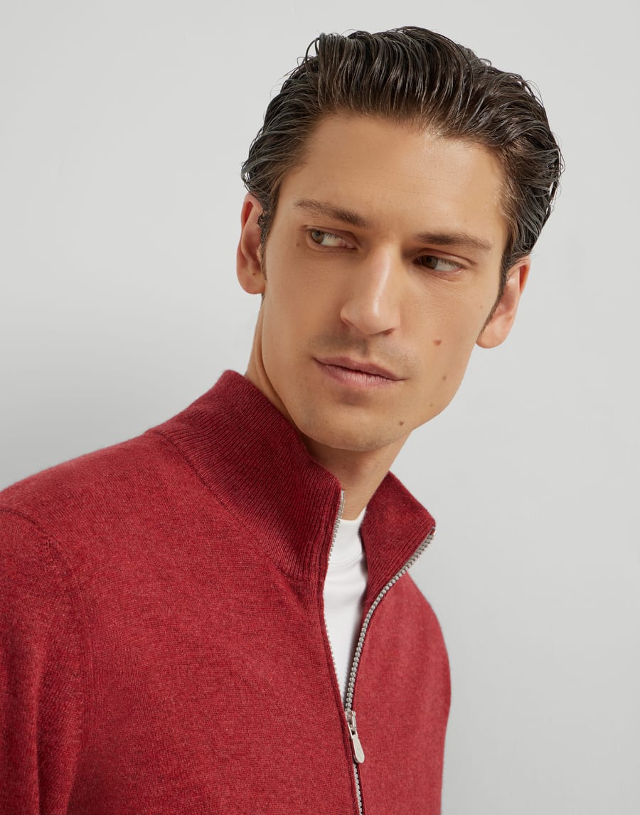 Zip-front cardigan Purple-Red Man - Brunello Cucinelli