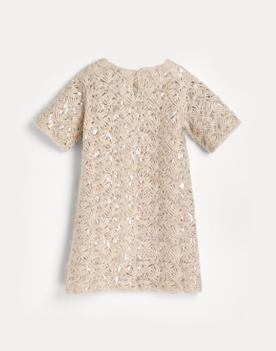 Fluffy flower embroidery knit dress Beige Girls - Brunello Cucinelli