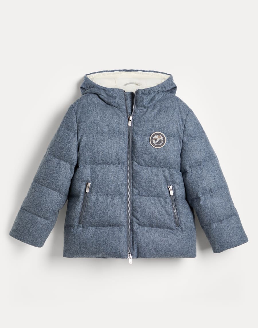 Flannel hooded down jacket Denim Boys - Brunello Cucinelli