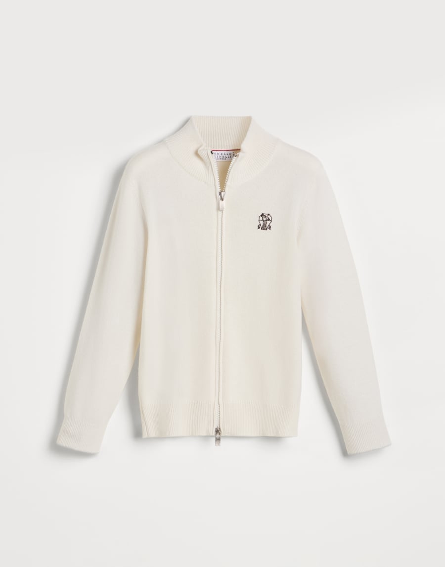 Cárdigan de cachemir con cremallera y logo Panamá Niño - Brunello Cucinelli