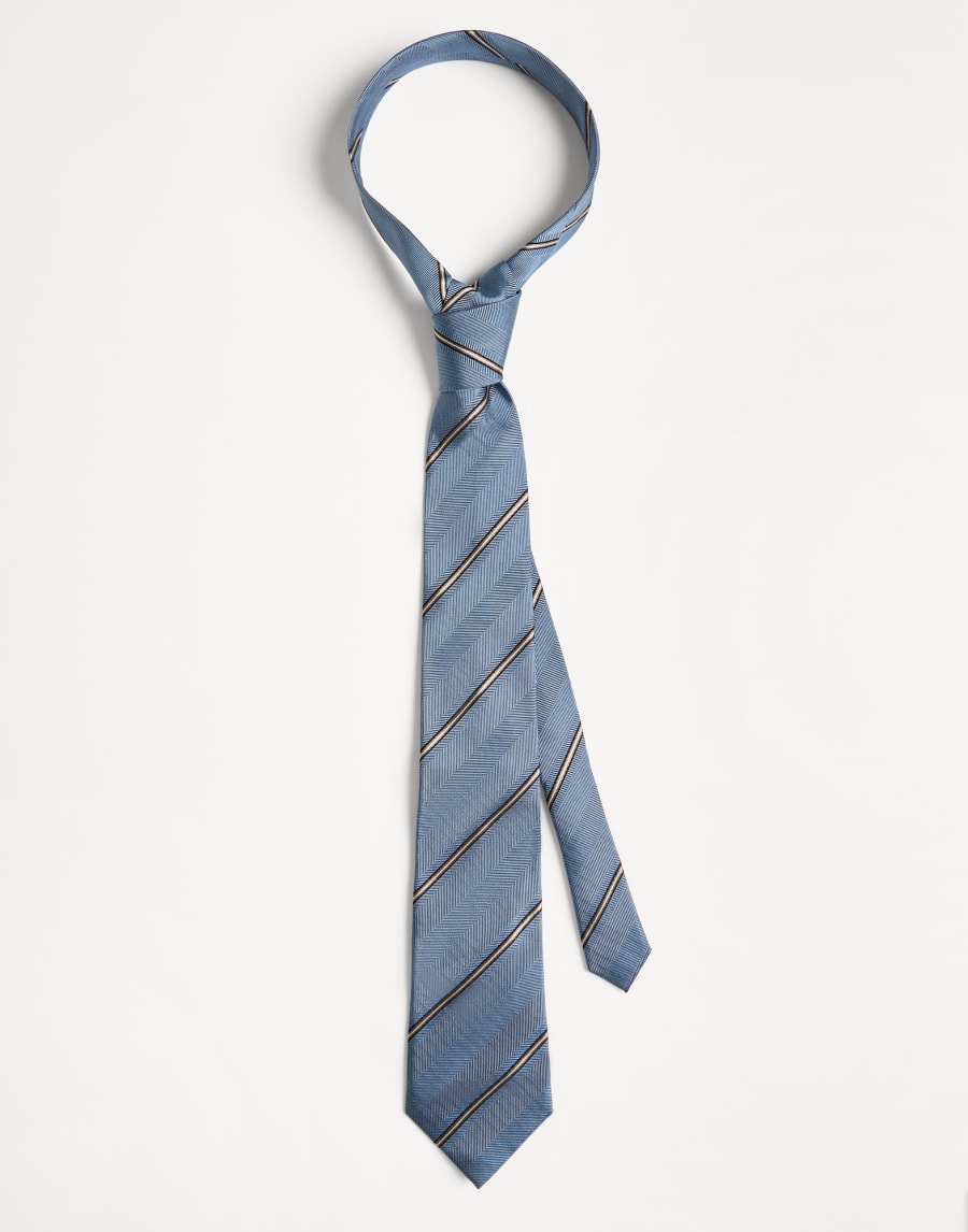 Regimental stripe silk tie Sky Blue Boys - Brunello Cucinelli
