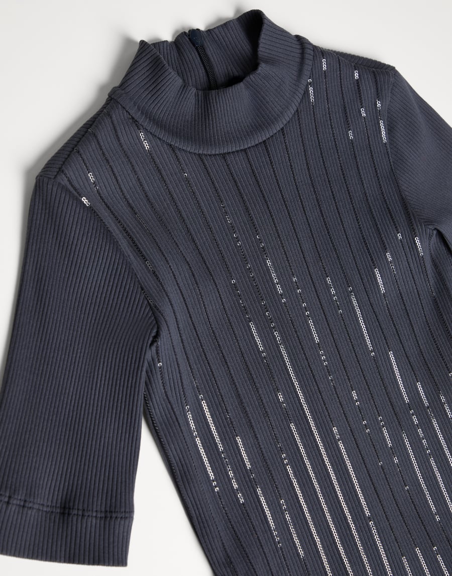 T-shirt avec broderie bande brillante Bleu Fille - Brunello Cucinelli