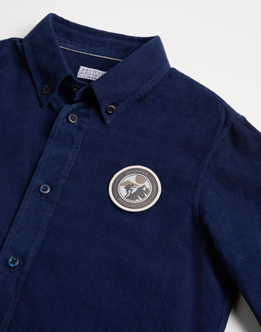 Рубашка из бархата в рубчик Синий Мальчики - Brunello Cucinelli